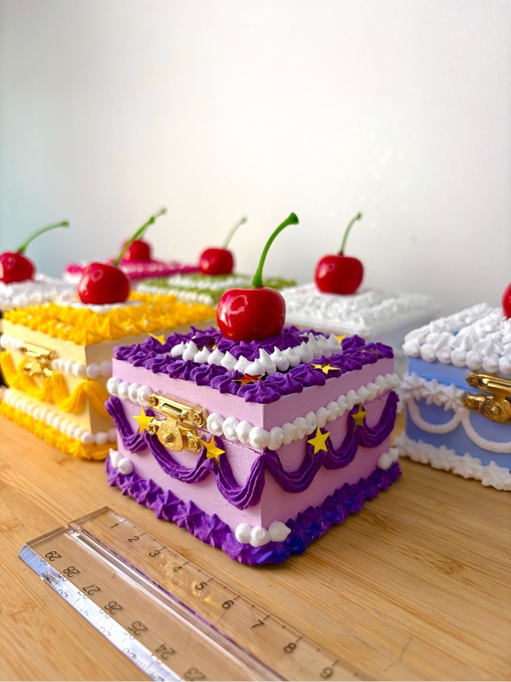 Handmade Decorative Cherry-Topped Trinket Box - Purple